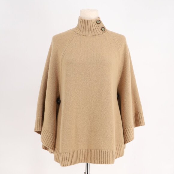 BENETTON Wool Blend Poncho Cape Turtleneck Camel Tan Brown Sweater OS - Picture 1 of 8